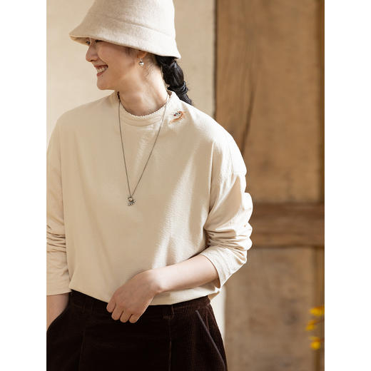 牧衣游原创 手工刺绣灯芯绒套头衫女细腻柔软百搭文艺上衣 拾清梦 商品图1