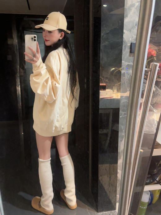 不规则Logo印花长袖圆领套头卫衣 男女同款（蕾姐XL实拍） 商品图3