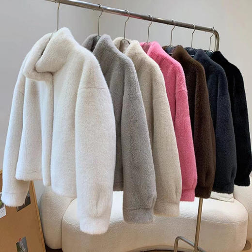 丁摩 金貂绒仿水貂皮大衣皮毛一体立领短款环保皮草24-0702 商品图2