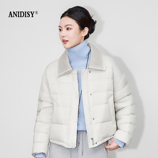 90白鸭绒云朵泡芙撞料翻领长袖单排扣短款羽绒服 商品图0