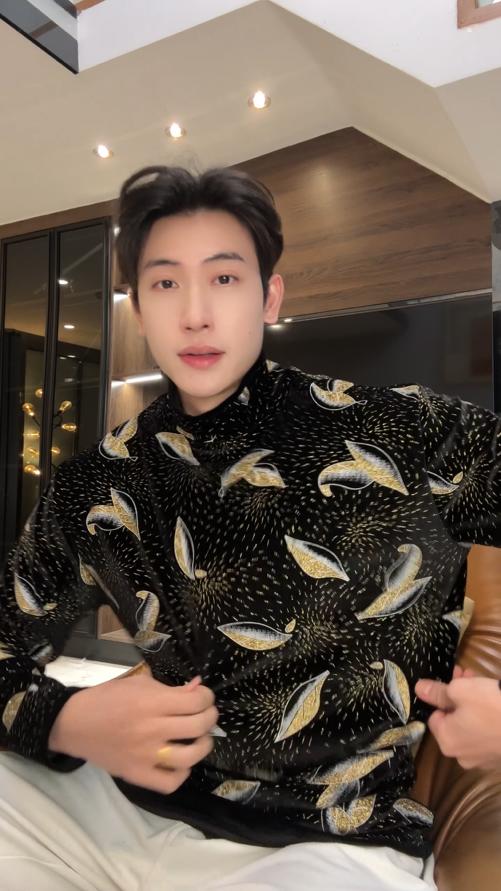 T4966SDSA秋冬新款痞帅男装韩版满印洒金树叶设计半高领长袖T恤百搭 商品图0