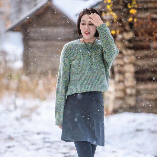 火桐hooton 浮翠流丹 7股花纱山羊绒圆领套头衫85669 商品图0