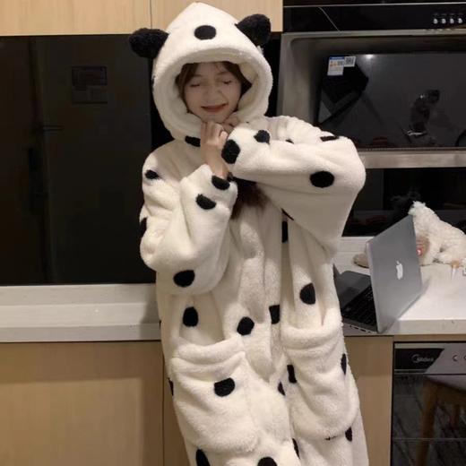 雀说 波点睡袍睡衣女秋冬新款法兰绒家居服珊瑚绒加厚长款甜美公主套装ALW 24007-1 商品图2