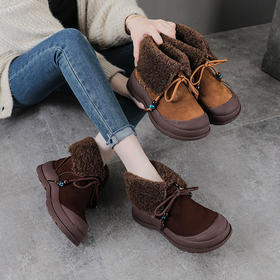 YR 2918厚底羊羔毛雪地靴增高马丁靴保暖加绒美拉德短筒靴