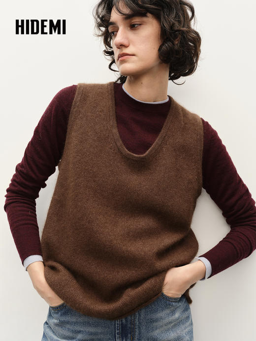 HIDEMI 深棕色浣熊毛厚款简约设计感三件套 商品图1