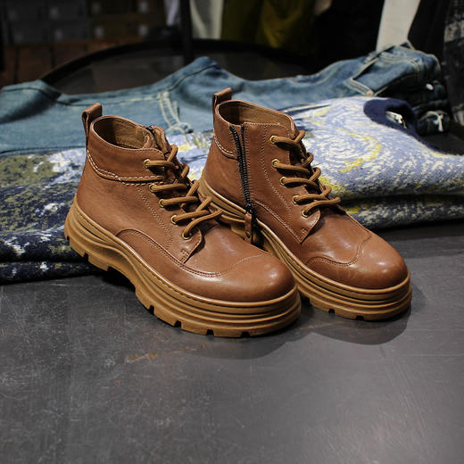 DRONKOO 2025 系带鞋头弧形内侧拉链马皮中帮真皮休闲鞋 商品图2