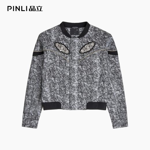 PINLI品立2025冬季新款男士棒球领贴布烫钻棉衣棉服夹克外套潮牌B253105016 商品图3
