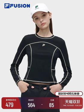 斐乐女子针织长袖衫秋冬新款修身加绒内搭潮流卫衣