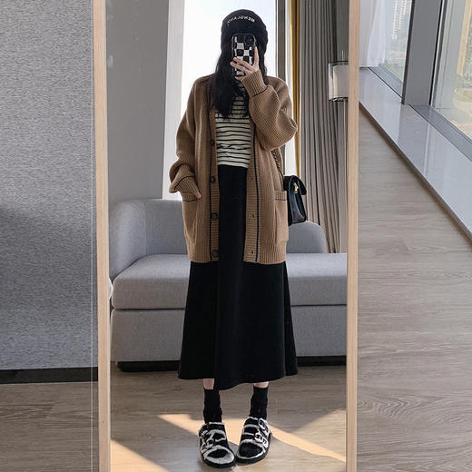 【YW】无忧购新款木棉绒加绒裙子高腰长裙遮肉显瘦A字裙H-1243（截单后3-5天发货） 商品图5