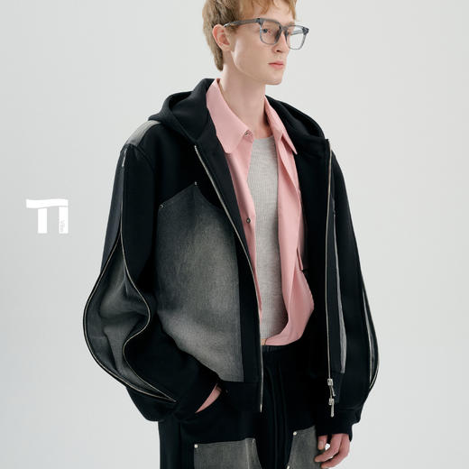 启世录TIWILLTANG“暮玥洇钰”水洗牛仔拼接卫衣套装 商品图3