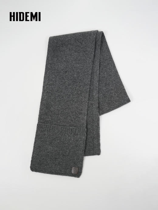 HIDEMI 澳洲美利奴羊毛花纱极简设计感口袋围巾 花灰色/勃艮第暗红 商品图4