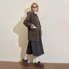 西遇美拉德羊角扣毛呢大衣女冬季新款格纹撞色中长款连帽外套V3955356 商品缩略图1