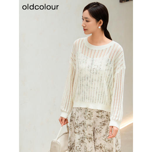 oldcolour欧珂商场同款纯色圆领镂空休闲长袖套头衫女Q130511A1 商品图2