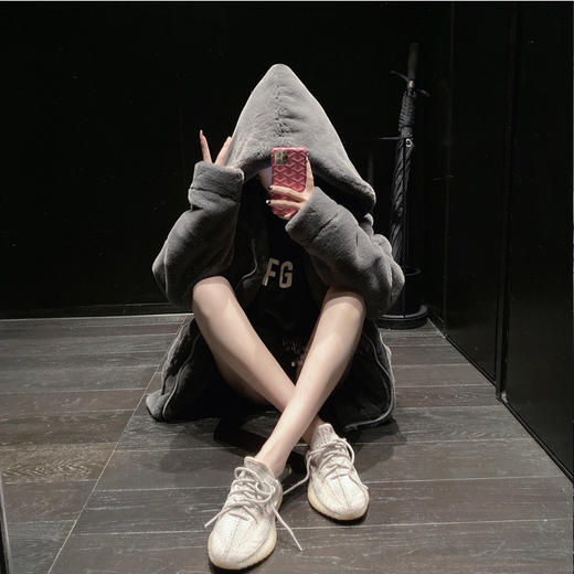 雀说新款秋冬季宽松慵懒连帽羊羔毛绒加绒加厚仿皮草毛毛绒外套ALW0089 商品图1