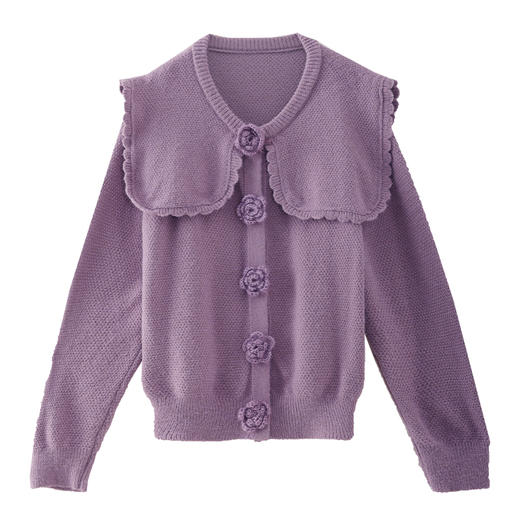 鹿向南「芋芋奶冰」法式紫色娃娃领针织毛衣女2025秋冬季开衫上衣 商品图4