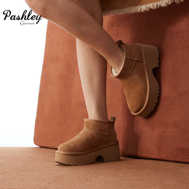 【梅花出品】帕奢利/LAMY人鱼厚底牛皮澳洲羊毛雪地靴HZ0036P