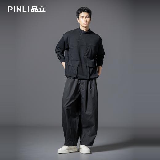 PINLI品立2025秋季新款宽松立领套头纯色卫衣可收缩下摆上衣男潮B253109097 商品图1