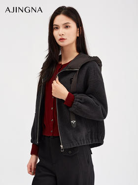 【商场同款】阿菁娜冬季新款轻户外羊毛外套绵羊绒混抽绳连帽立体帽型防风保暖外套A30D511111