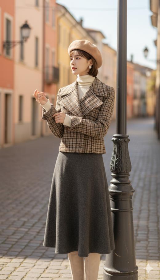 DG复古格调大翻领双排扣短外套 商品图0