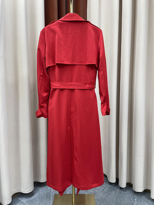 「断码清仓」高级感正红色长款收腰系带翻领大衣M码 ZFYY042 商品图2