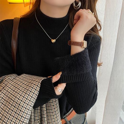半高领毛衣女秋冬2025新款冬季加厚一体绒打底衫内搭修身针织上衣 商品图1