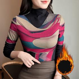 KQL 311H9178立体印花半高领百搭修身长袖加厚小衫