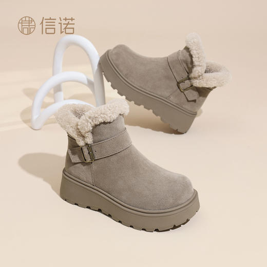 信诺妈妈鞋子厚底增高时尚雪地靴加绒加厚棉鞋短靴女2025冬季新款X5M126-183 商品图1