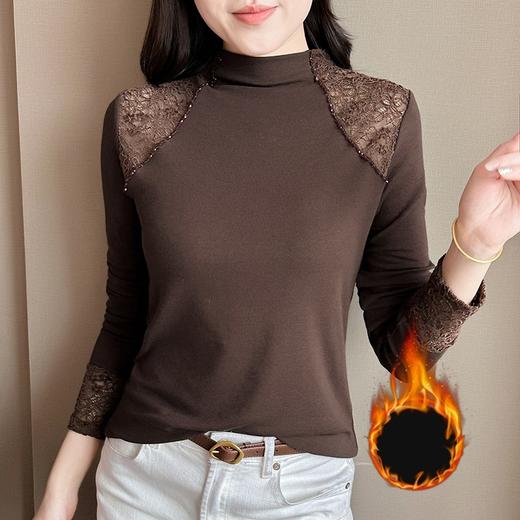 KQL 311H9183磨毛加厚半高领钉珠上衣纯色T恤显瘦 商品图0