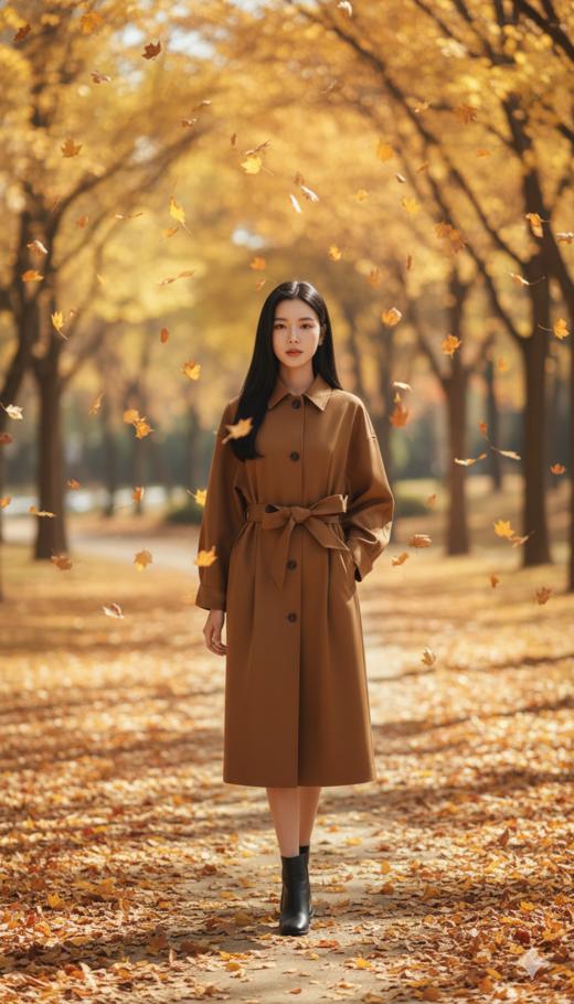 小翻领落肩袖收腰风衣（附腰带） 商品图4