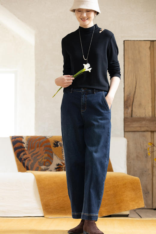 牧衣游原创 舒适牛仔宽松裤子新款显瘦文艺复古百搭休闲裤 沐月 商品图2