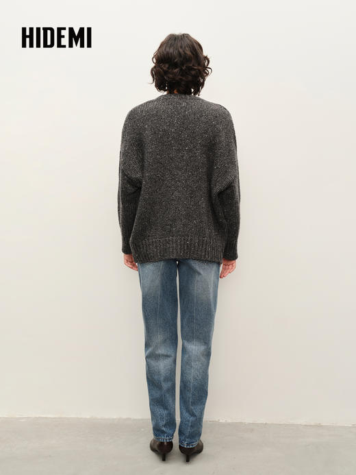 HIDEMI 极简大廓形圆领粗棒针羊驼毛羊毛混纺花纱宽松慵懒毛衣 商品图3