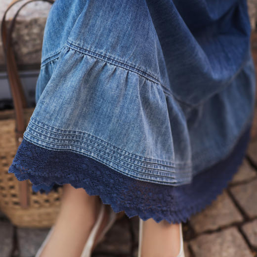 【林栖设计小店】【草木丹宁】牛仔半身裙渐变蕾丝裙片2026早春新款裙子女1961115 商品图3