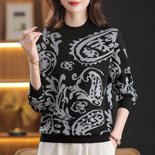 FCY 92171针织半高领提花针织毛衣气质减龄百搭衫 商品图0