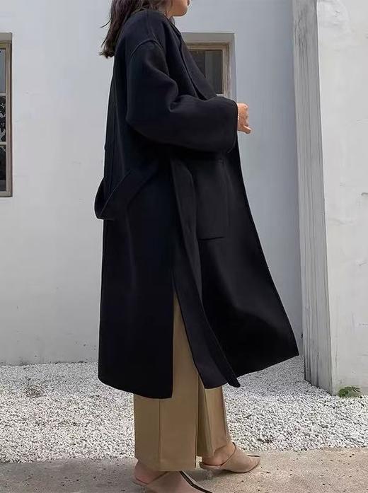 【轻奢双面尼】2524（100%羊毛）韩系简约腰带款侧开叉双面尼羊毛大衣-喜出 商品图0