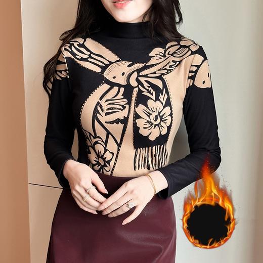 KQL 311H9177半高领时尚印花加厚长袖烫钻气质上衣 商品图2