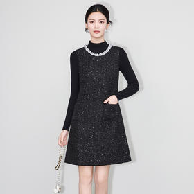 「高货wl」全新升级【铂金会员367/天猫499/差价132】(62218)洛诗琳法式小香亮片粗花呢无袖连衣裙针织打底衫两件套