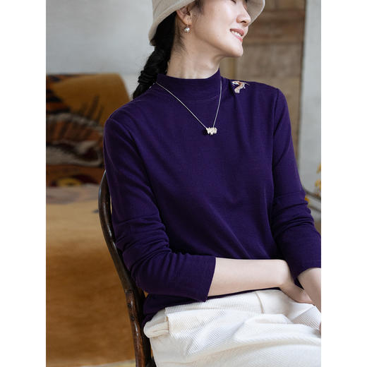 牧衣游原创 手工刺绣佰分佰羊毛T恤软糯简约打底百搭上衣 云舒外 商品图3