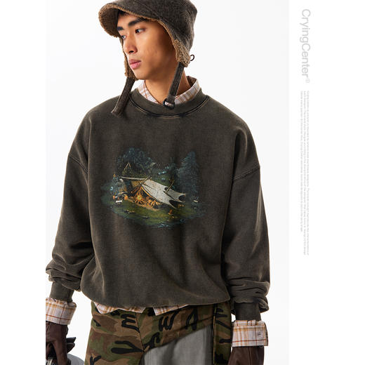 CryingCenter 抓绒水洗篝火帐篷野营复古圆领卫衣 男女款哭喊中心 商品图0