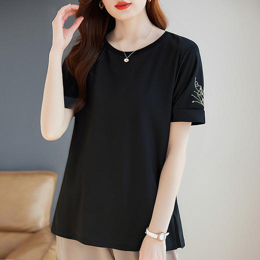 宽松短袖女t恤2025新款休闲黑色上衣胖mm大码女装夏季遮肚体恤衫 商品图0