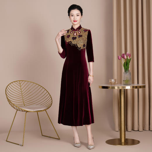 GY 3411旗袍连衣裙新中式大码礼服 商品图1