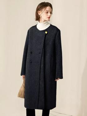 【轻奢双面尼】2517（羊毛➕天丝）多穿款-深灰金扣宽松版围巾可拆卸双面尼长款大衣-喜出