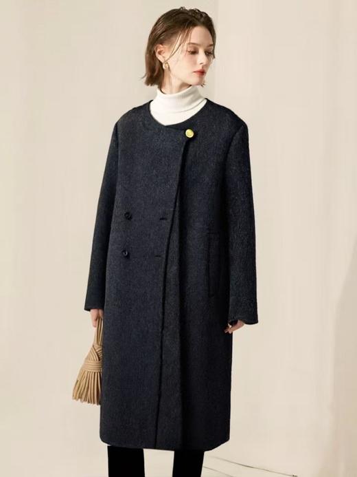 【轻奢双面尼】2517（羊毛➕天丝）多穿款-深灰金扣宽松版围巾可拆卸双面尼长款大衣-喜出 商品图0