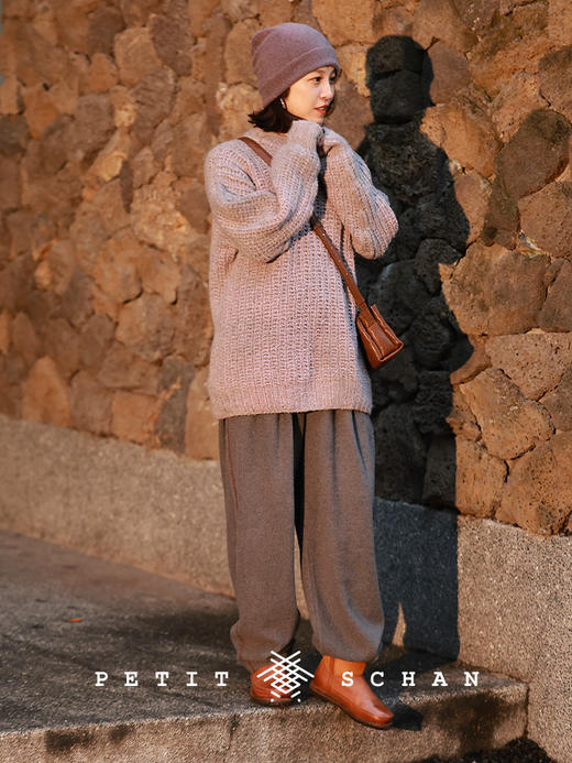 PETIT SCHAN小闪 CLO#962 Good-natured 没脾气 棉羊毛松紧腰抓绒萝卜裤 商品图2