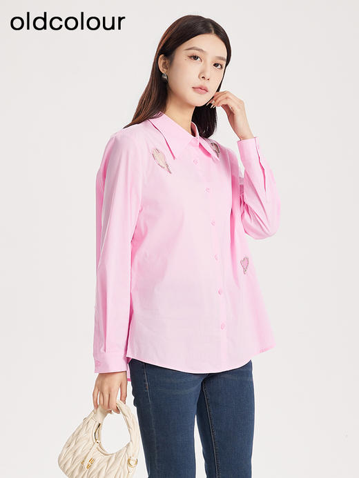 oldcolour春秋新款通勤宽松简约百搭纯色长袖衬衫女Q390104A1 商品图2