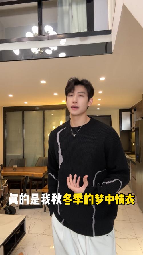 243026SDSA男士秋冬新款痞帅男装韩版简约撞色圆领毛衣百搭慵懒风针织衫 商品图0