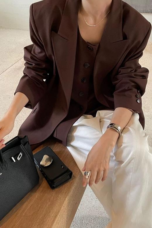 ESTELLICA 复古港风咖色休闲翻领西装外套 20699 商品图1