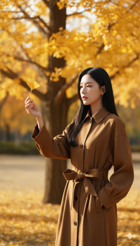 小翻领落肩袖收腰风衣（附腰带）