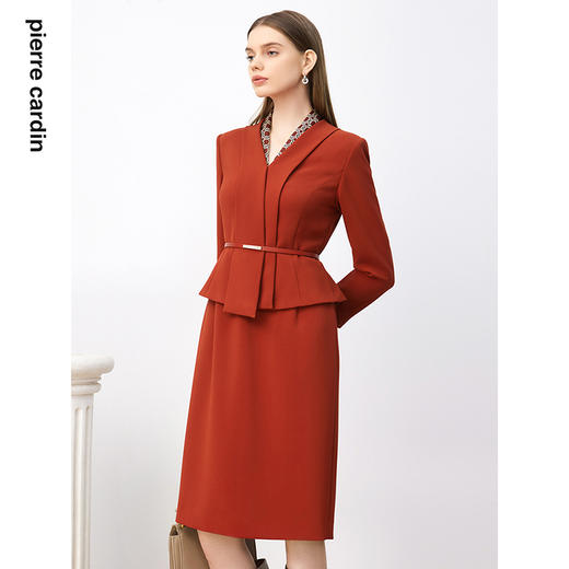 皮尔卡丹女装连衣裙秋季淑女拼接领通勤假两件连衣裙P3326E3920C0 商品图3