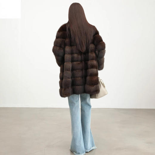 雀说 新款进口俄罗斯环保紫貂农夫黑金色中长款大衣整貂皮草外套女ALW003 商品图2