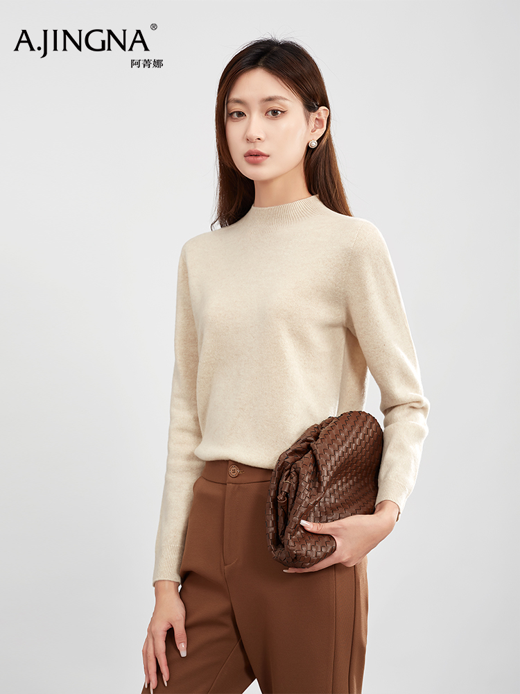 【金丝羊毛】阿菁娜冬季新款裸感金丝半高领羊毛衫德国技术一体成型茧状亮丝点缀空气感零束缚F30D301006